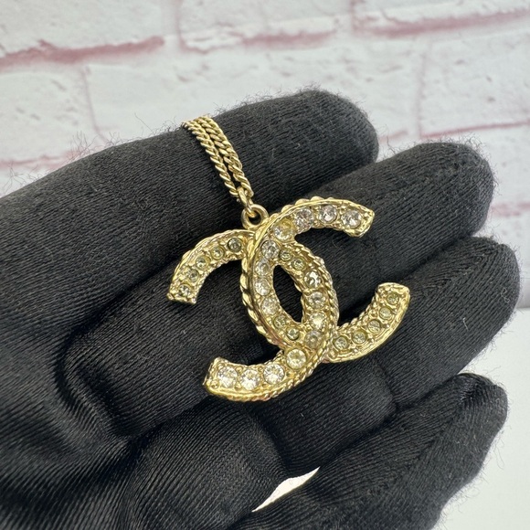 CHANEL Large Rhinestone Paved Gold and Silver Crystal Pendant Necklace - Picture 10 of 16